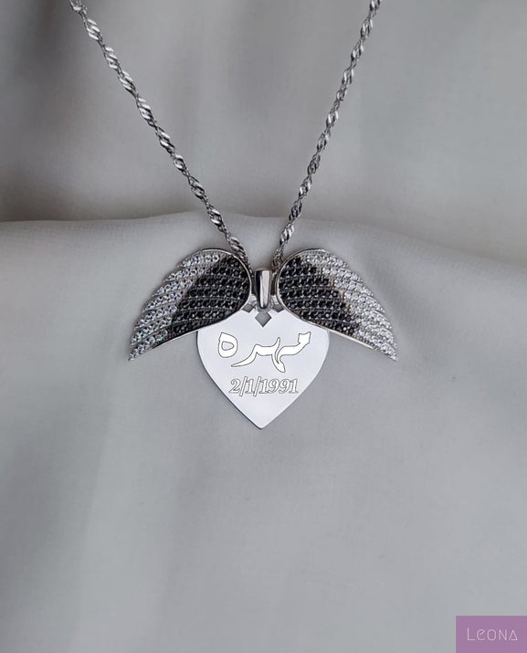 925 Silver Personalized Custom Big Angel Wings Name Necklace
