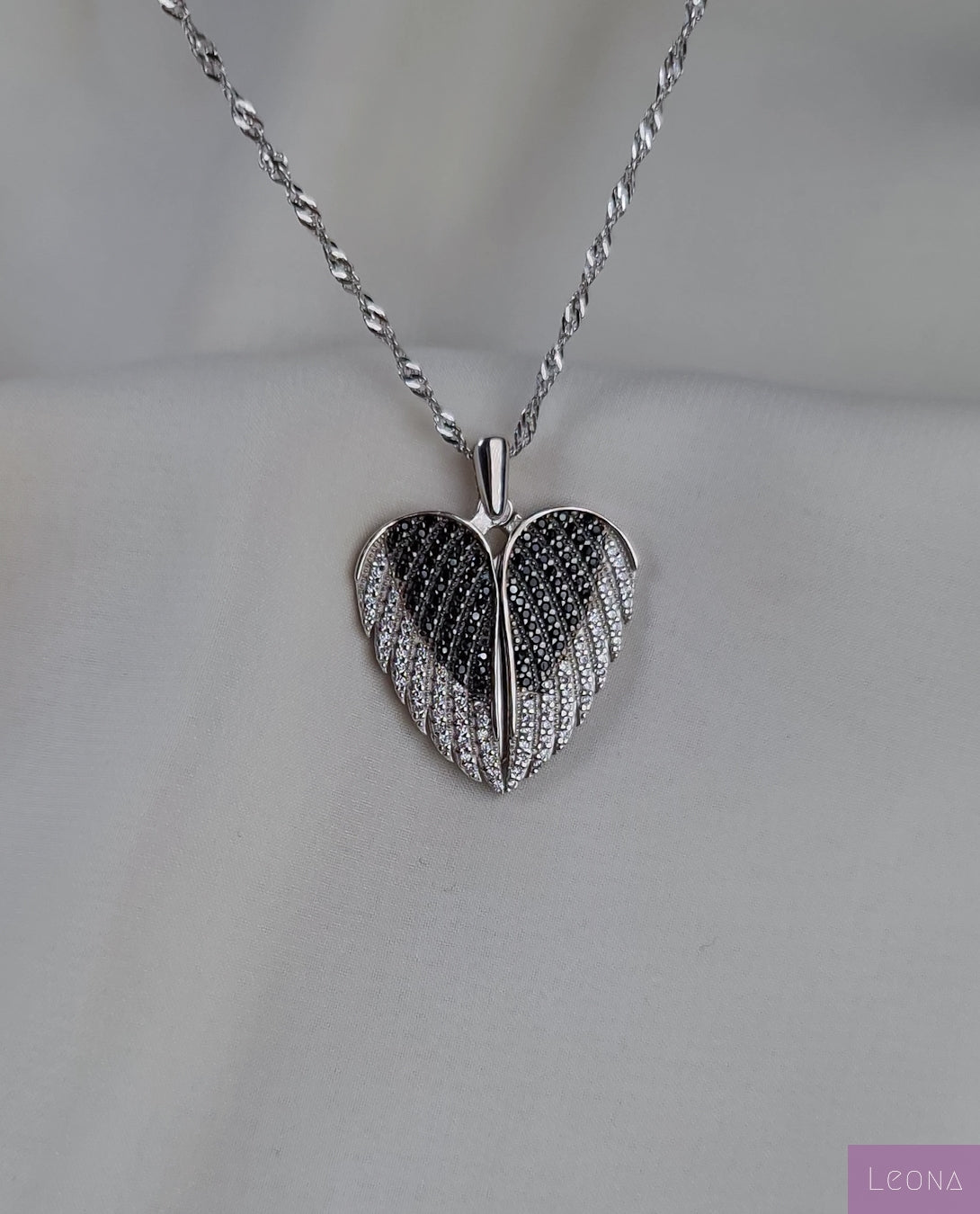 925 Silver Personalized Custom Big Angel Wings Name Necklace - Leona Jewelry