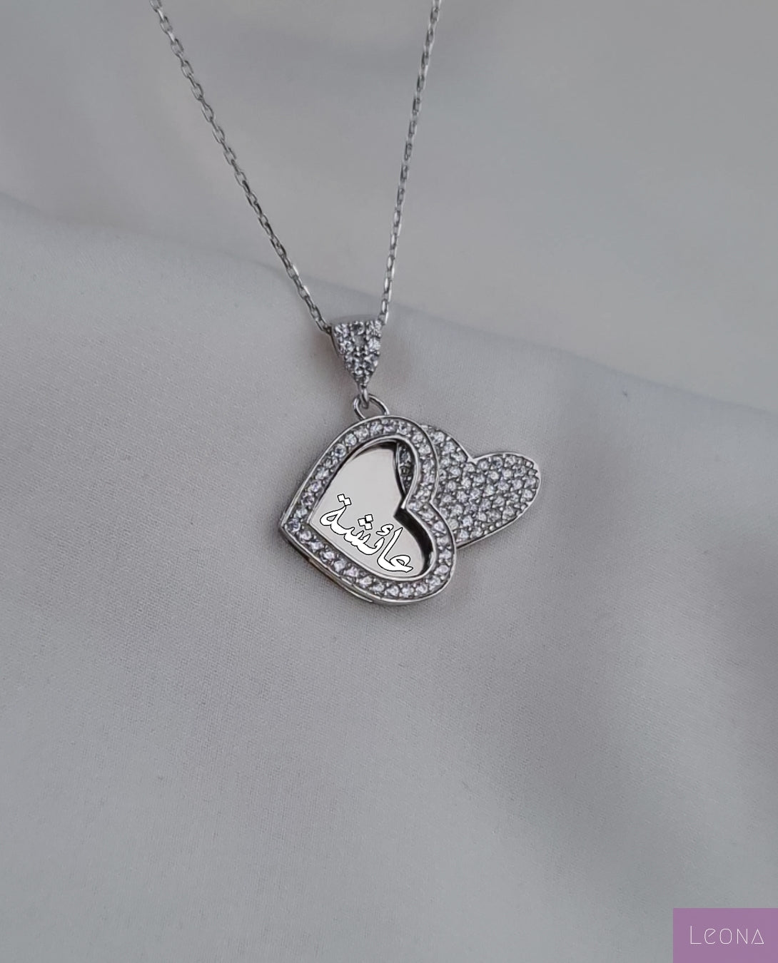 925 Silver Personalized Custom Heart Name Necklace (Silver) - Leona Jewelry